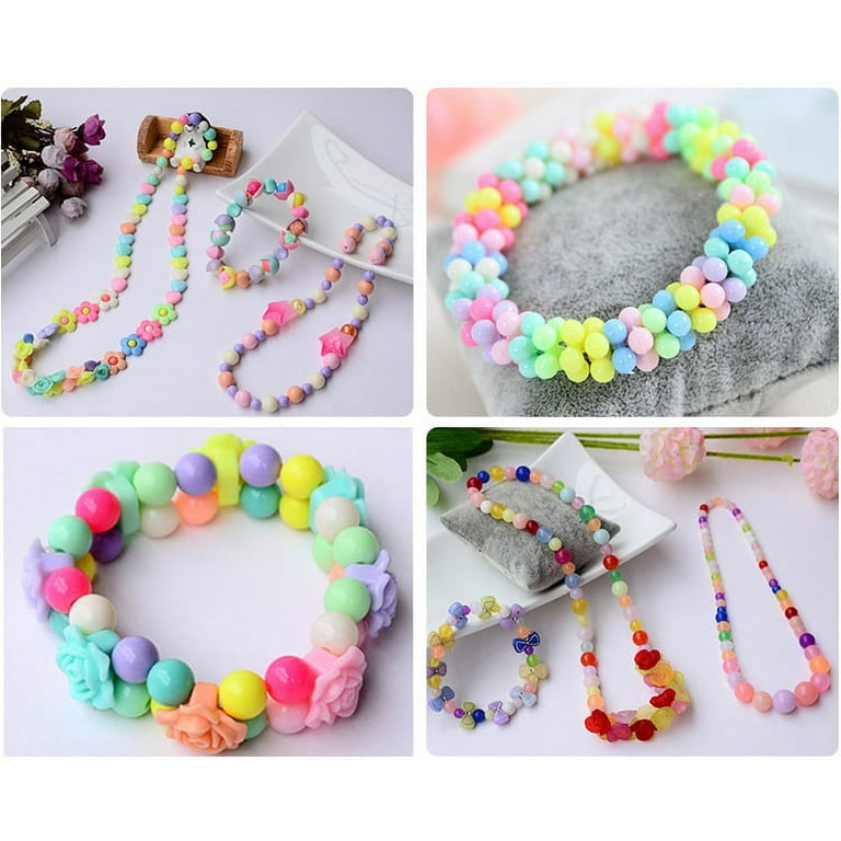 Bracelet DIY Beads for Jewelry Making, Necklace DIY Kit Set, Acrylic  Plastic Multi Colors Shapes Beads Charms with Strings, Retro Y2K Craft Toys  Birthday Christmas Gift for Kids & Girls 