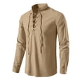 thumbnail image 4 of WIZUTIZ Mens Shirts Lace-Up Renaissance Shirt Viking Medieval Long Sleeve Costume Retro Style Tunic Top, 4 of 5
