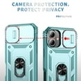 thumbnail image 6 of Compatible with iPhone 16 with Sliding Cover Lens Protection & Kickstand, Built-in 360° Rotate Ring Stand Magnetic Card Slot Hybrid Cover Case for iPhone 16, Green, 6 of 9