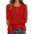 thumbnail image 5 of Horkkom Henley Shirts for Women Solid Color Button Long Sleeve Shirts Baggy Casual Fall Tops S, 5 of 7