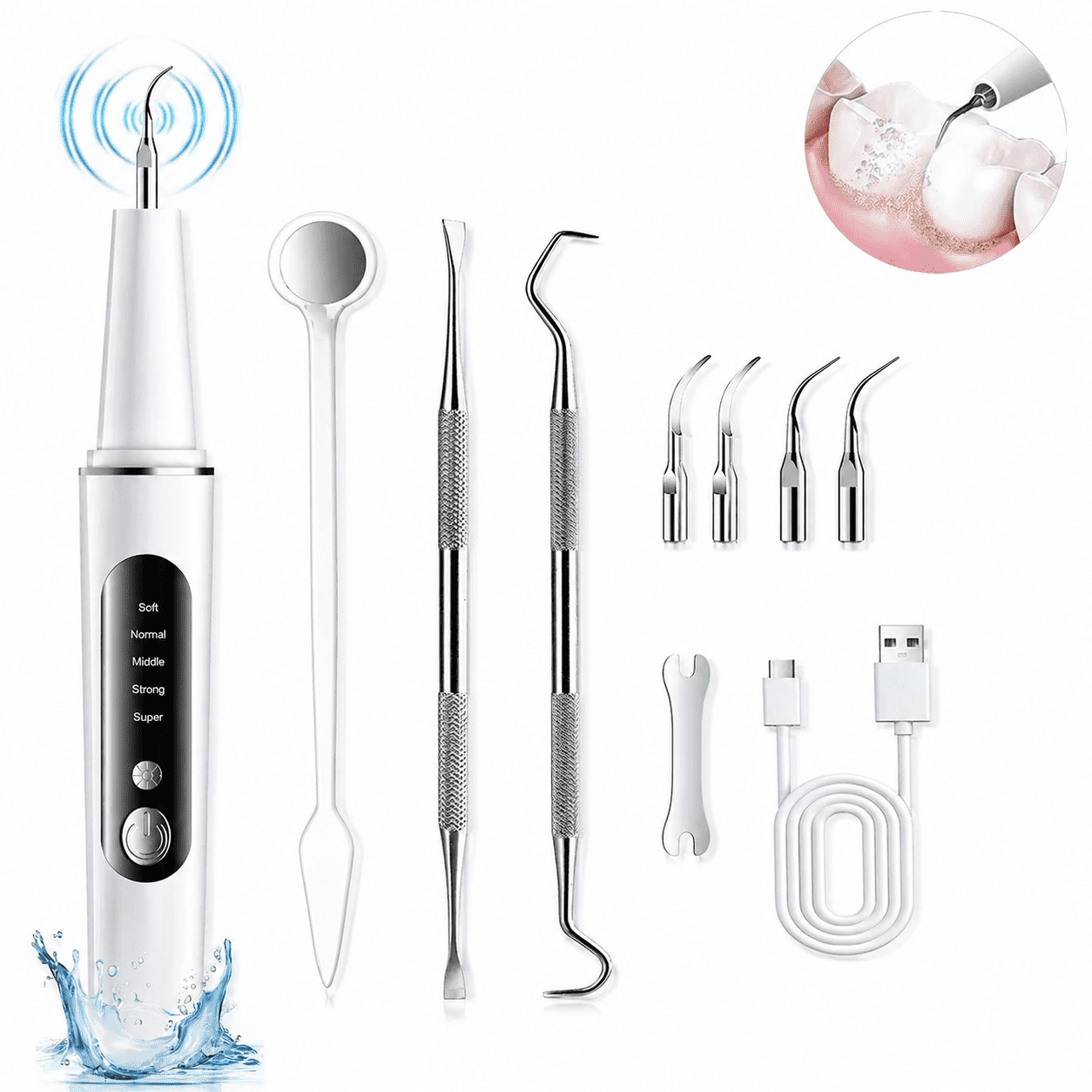 AlphaGeek Electric Plaque Remover for Teeth Tartar Remover Tooth Cleaner with 5 Adjustable Modes 4 Replaceable Heads for Home and Travel