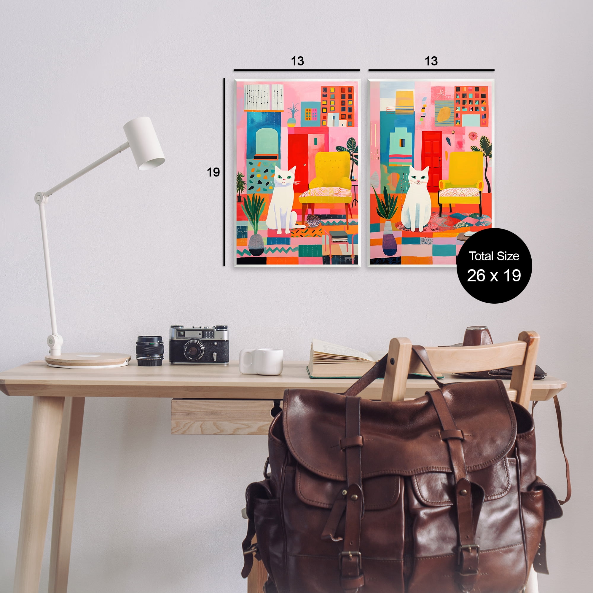 Stupell Industries Bright Room Sitting Cat Furniture Painting Unframed Art Print Wall Art, 13 x 19, Set of 2