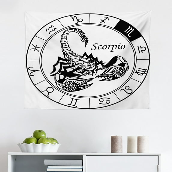 Zodiac Tapestry, Historical Astronomy Sign Libra Pattern with Wheel and Scales Planetary Image, Fabric Wall Hanging Decor for Bedroom Living Room Dorm, 2 Sizes, Multicolor, by Ambesonne