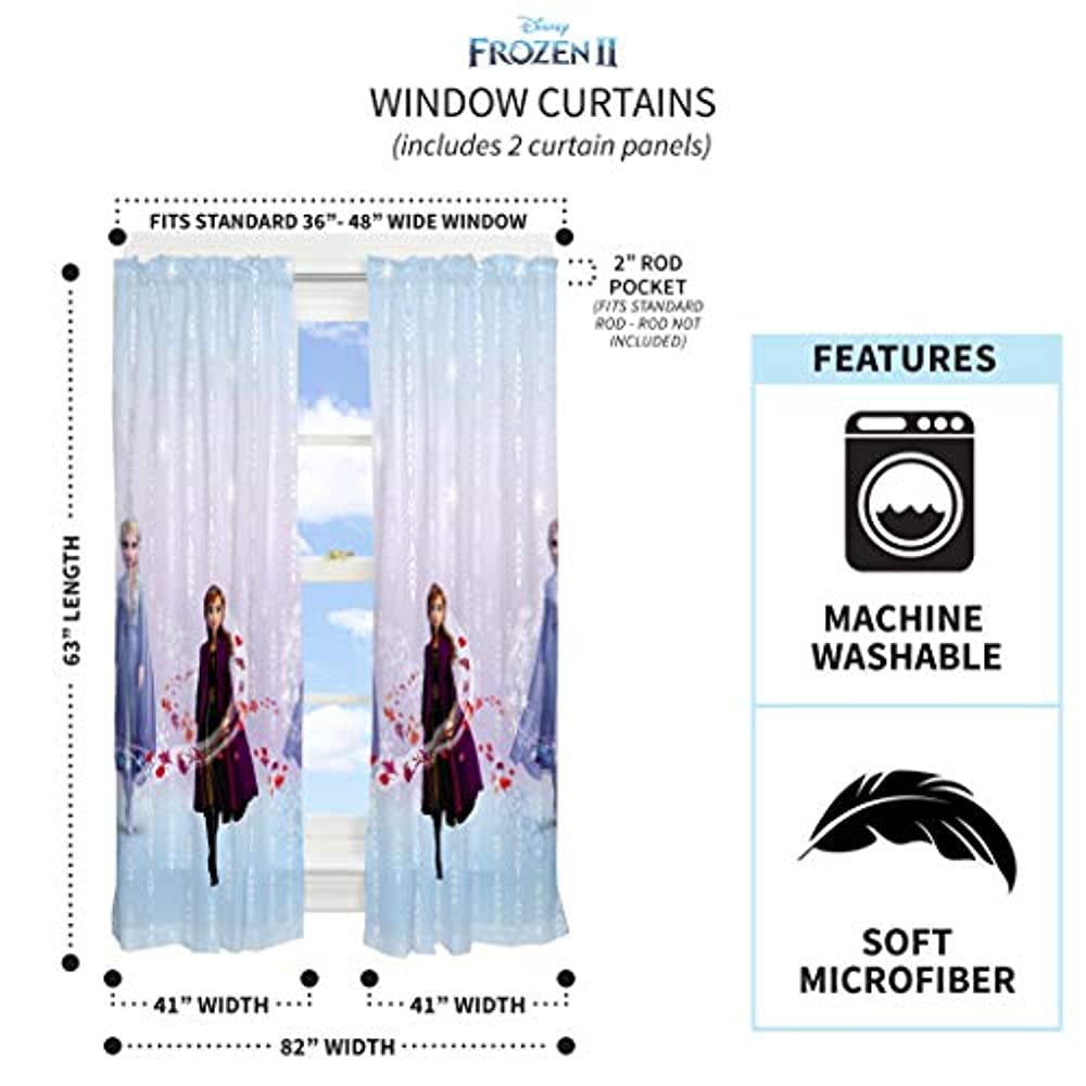 Disney Frozen 2 Franco Kids Room Window Curtain Panels Drapes Set 82" x 63" 