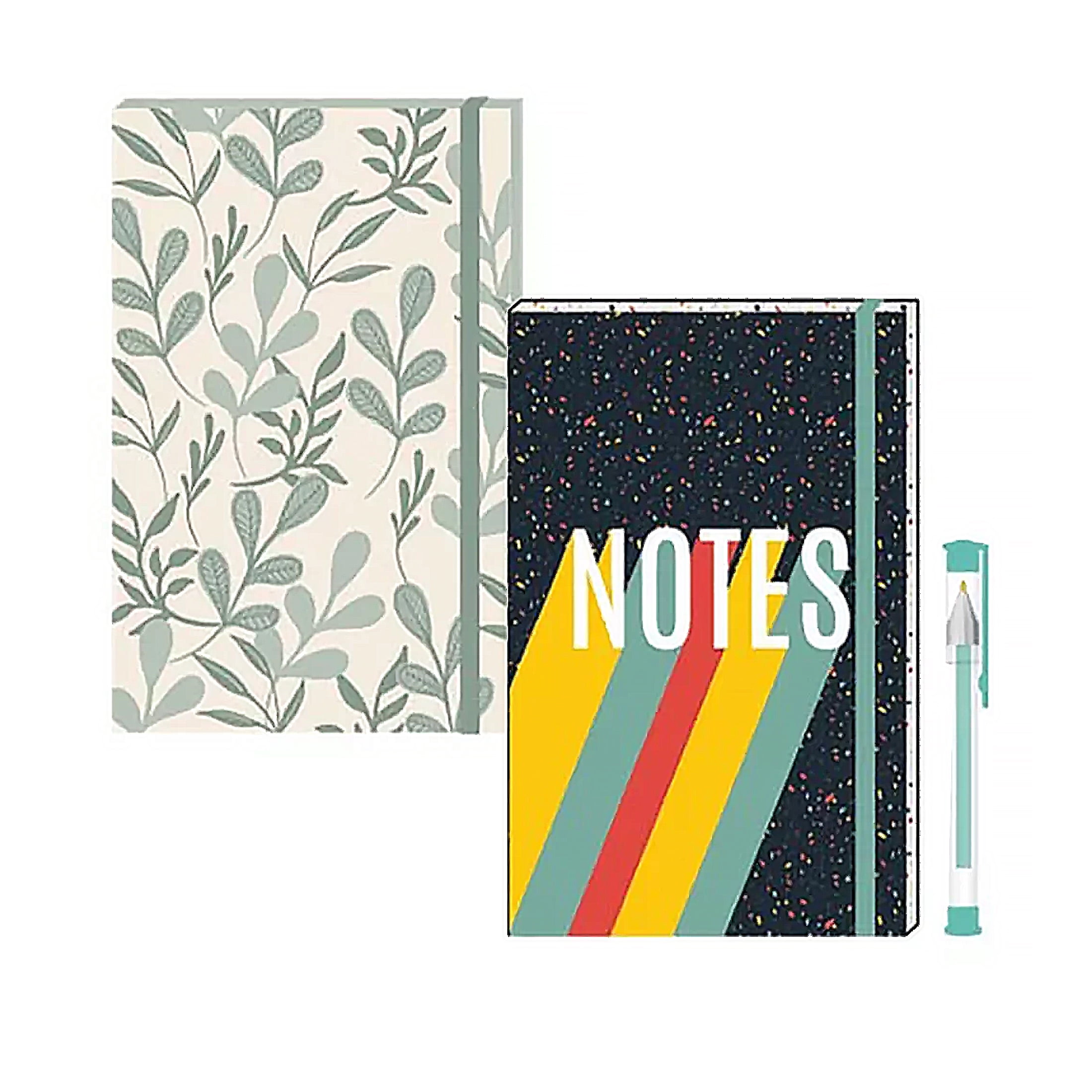 Gwen Studios 6.5" x 4" Elastic Closure Mini Journal Notepad and Gel Pen, Blank Pages, 2 Designs, 50 Pages