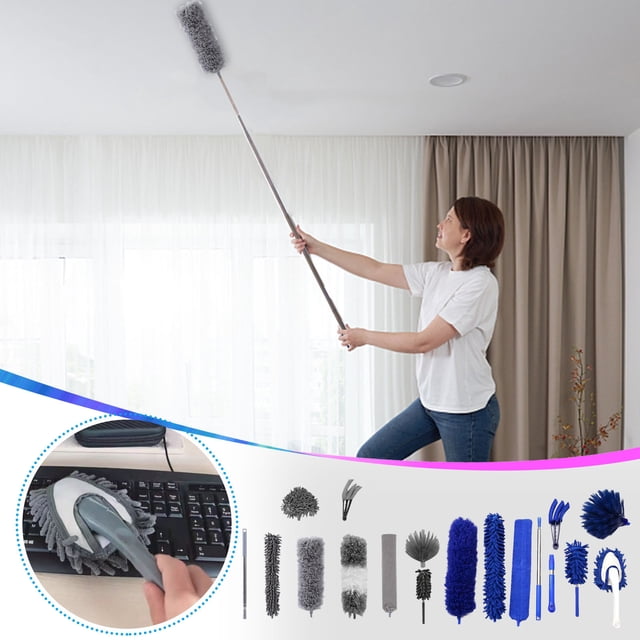 Xihbxyly Plumero Telescópico, Cepillo de Microfibra Multifunción, Cabezales de Limpieza Suaves, Mango Extensible, Eliminación Eficiente de Suciedad y Pelo, Ideal para El Hogar, Dormitorio, Cocina, Ta