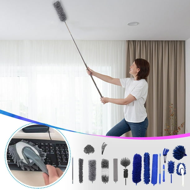 Xihbxyly Plumero Telescópico, Cepillo de Microfibra Multifunción, Cabezales de Limpieza Suaves, Mango Extensible, Eliminación Eficiente de Suciedad y Pelo, Ideal para El Hogar, Dormitorio, Cocina, Ta