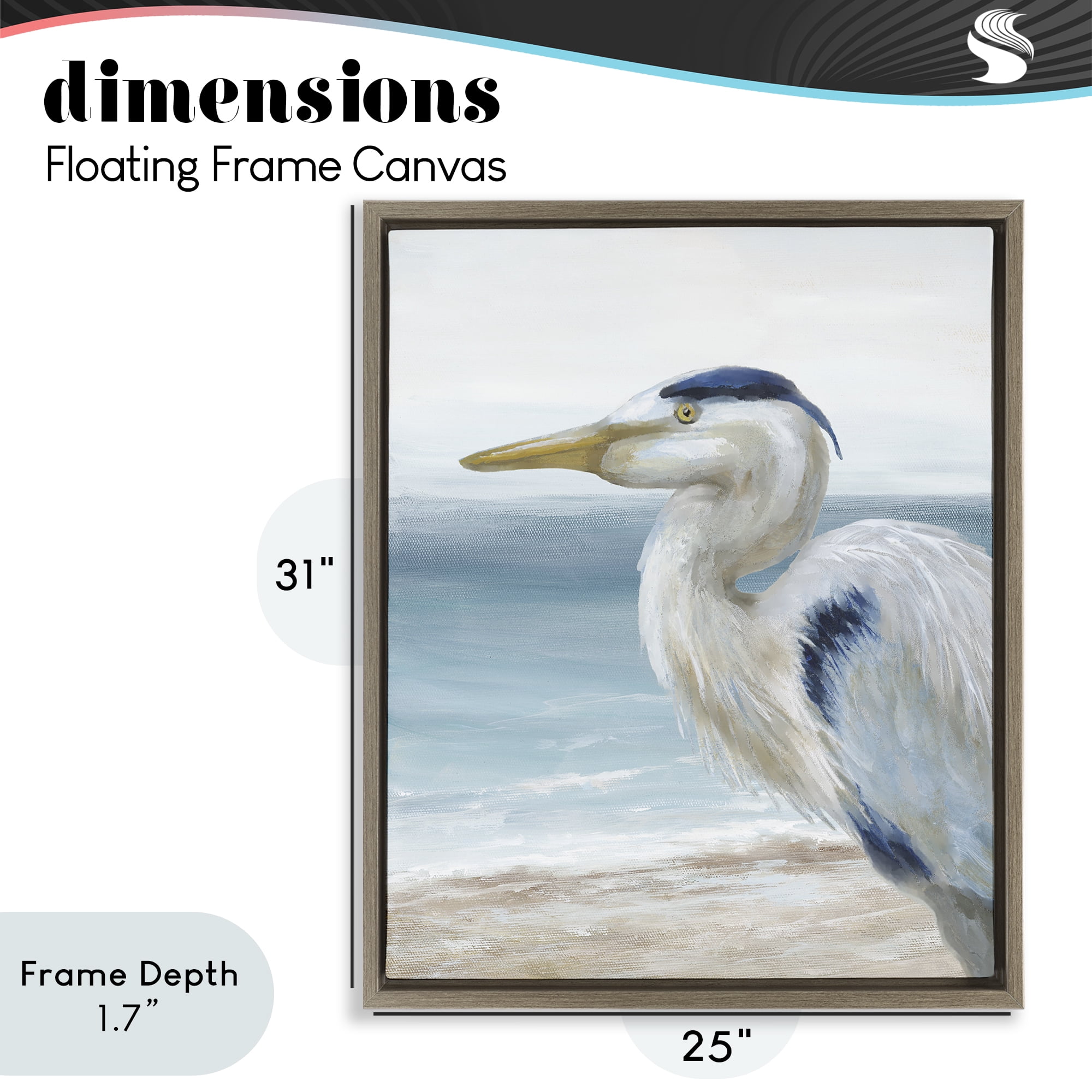 Stupell Industries Left Gazing Heron Brown Framed Floater Canvas Wall Art, design by Nan