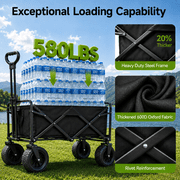 ANSFIL Collapsible Wagon with Wheels, Wagons Carts Foldable Wagon Cart with Flexible Handle, Folding Utility Heavy Duty Wagons Carts for Grocery Shopping Garden