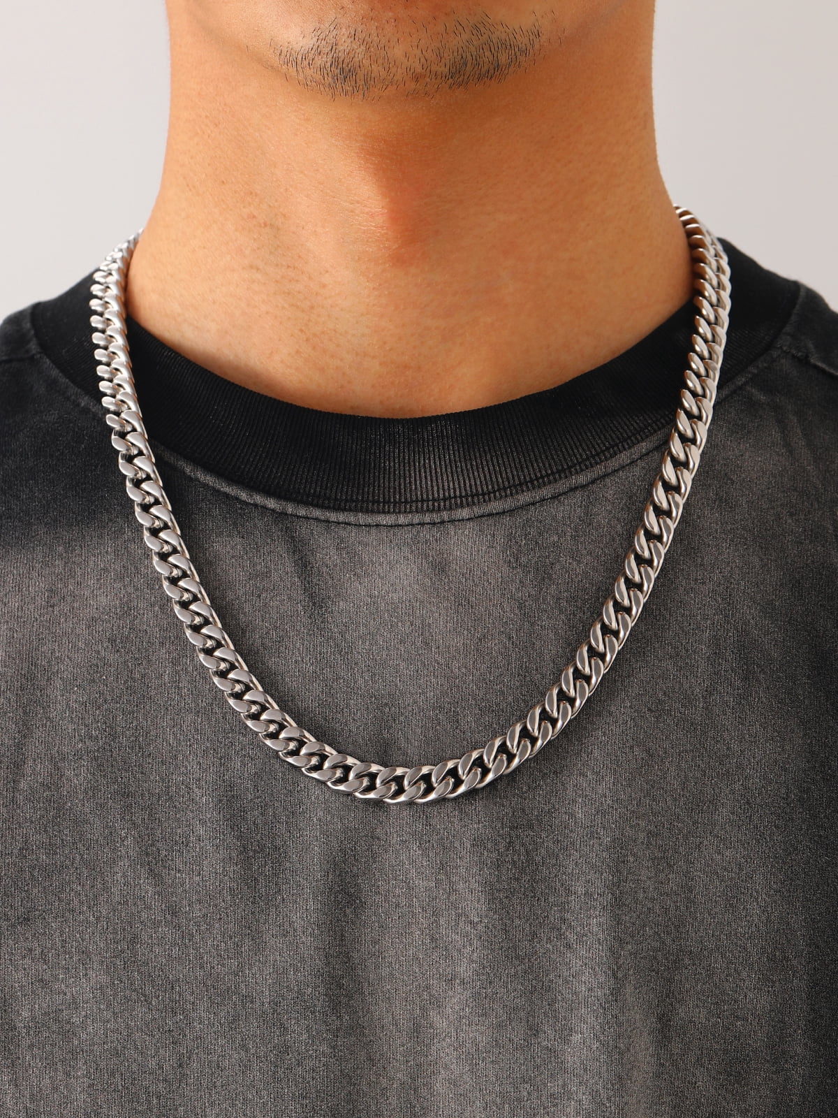 U7 Mens Cuban Necklace Chunky Stainless Steel Miami Curb Link Chain 9mm 26inch Necklace Hip Pop Jewelry Gift