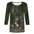 thumbnail image 4 of Dyegold 3/4 Sleeve Tops For Women Summer Round Neck Dressy Casual Vintage Floral Print Shirts Plus Size Trendy Blouses Tunic, 4 of 5