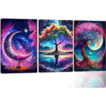 Hieng Tree of Life Wall Art Moon Canvas Poster Romantic Starry Night Pictures Fantasy Forest Paintings Tree Life Prints Visual Modern Abstract Wall Decor for Living Room Bedroom Unframed
