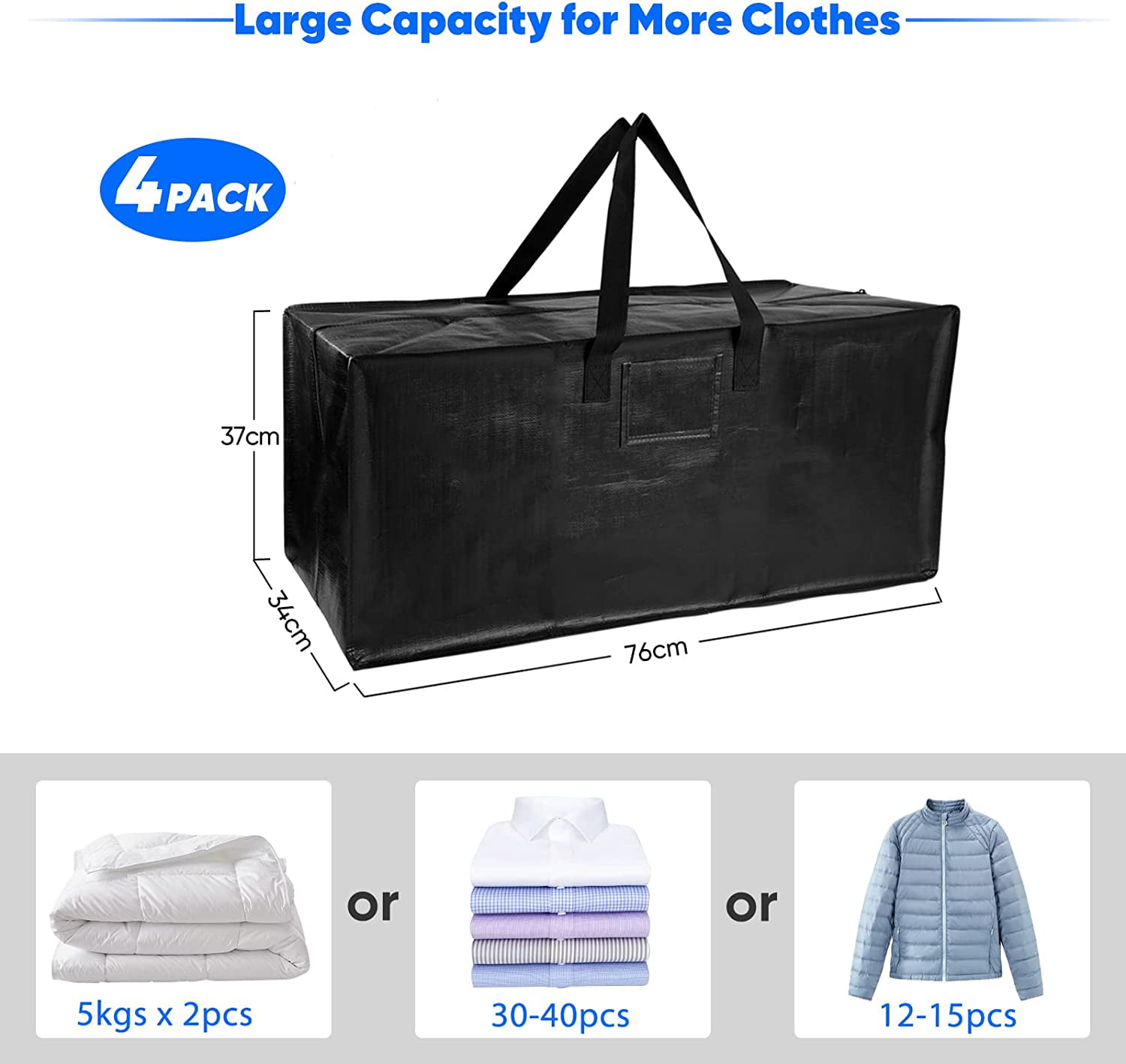 Rihim Moving Bags 90L - 4 Clear Heavy Duty Extra Large Storage Bags for  Clothes - Packing Bags with Backpack Straps Strong Handles Zippers -  College