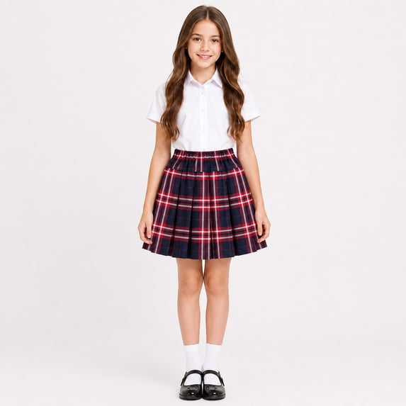 Girls Plaid Pleated Skirt Classic School Uniform A-Line Skirt Elastic Waist Tartan Skirt for Kids Teens Casual Daily Wear & School Outfit,130