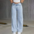 thumbnail image 2 of CPNG Teen Girls Straight Baggy Jeans Washed Loose Solid Color High Elastic Waist Casual Denim Pants Trendy Streetwear(Light Blue,12-13 Years), 2 of 9