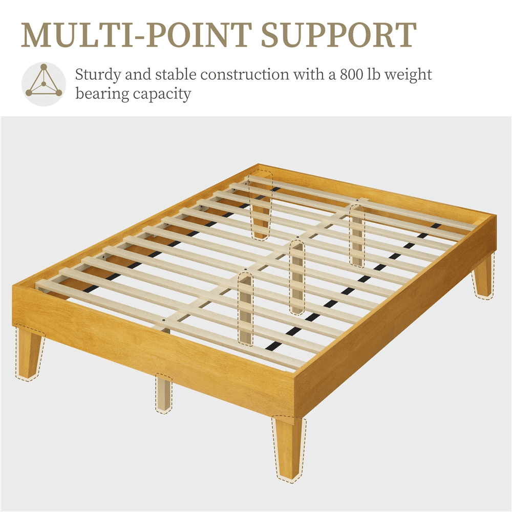 Renwick Full Size Wooden Platform Bed Frame with Sturdy Slat Support, Natural Wood, All Ages