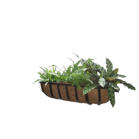 Coir Hanging Basket, Natural 12 Inch Coconut Fiber Liner Trough Planter 2-Pack for Outdoor Garden Wall Window Box Decorations Heavy Duty Metal Wire Plant Holder, Brown