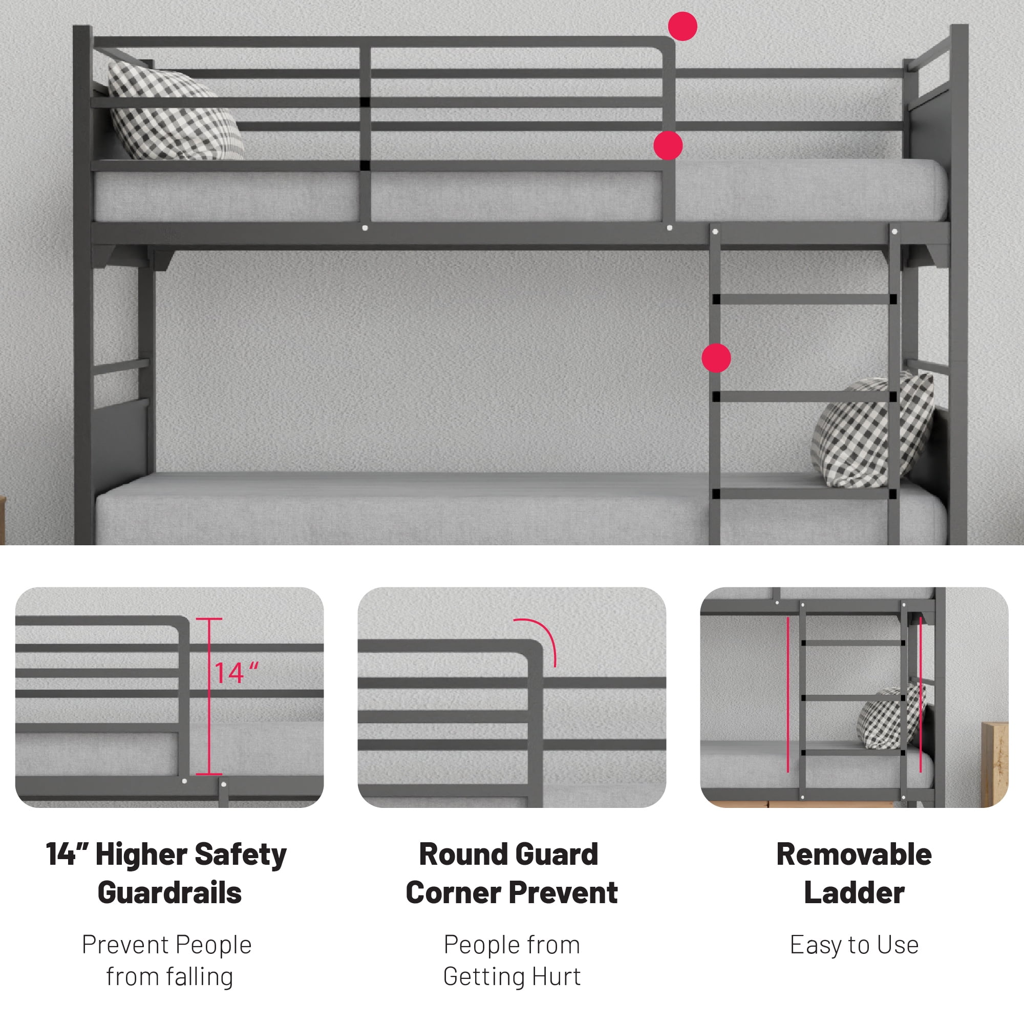 Continental Sleep, 5" Medium Firm Foam Mattress with Metal Bunk Bed, Good for Adult & Teen, 30".