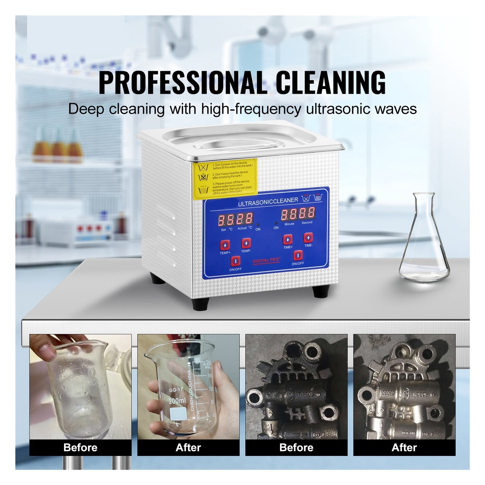 1.3L Ultrasonic Cleaner Machine Stainless Steel Ultrasonic Cleaning Machine Digital Heater Timer Jewelry Cleaning for Home