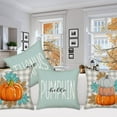 thumbnail image 4 of Fall Pillow Covers 20 x 20 Inch Set of 4, Hello Pumpkin Give Thanks Throw Pillow Covers Teal Gray Buffalo Plaid Autumn Thanksgiving Decorations Outdoor Farmhouse Cushion Case for Couch, 4 of 5