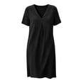 thumbnail image 4 of ClodeEU Women's V Neck Short Sleeve Knee Length Dress, Casual Loose Dress with Pockets Black,Women's Plus L, 4 of 6