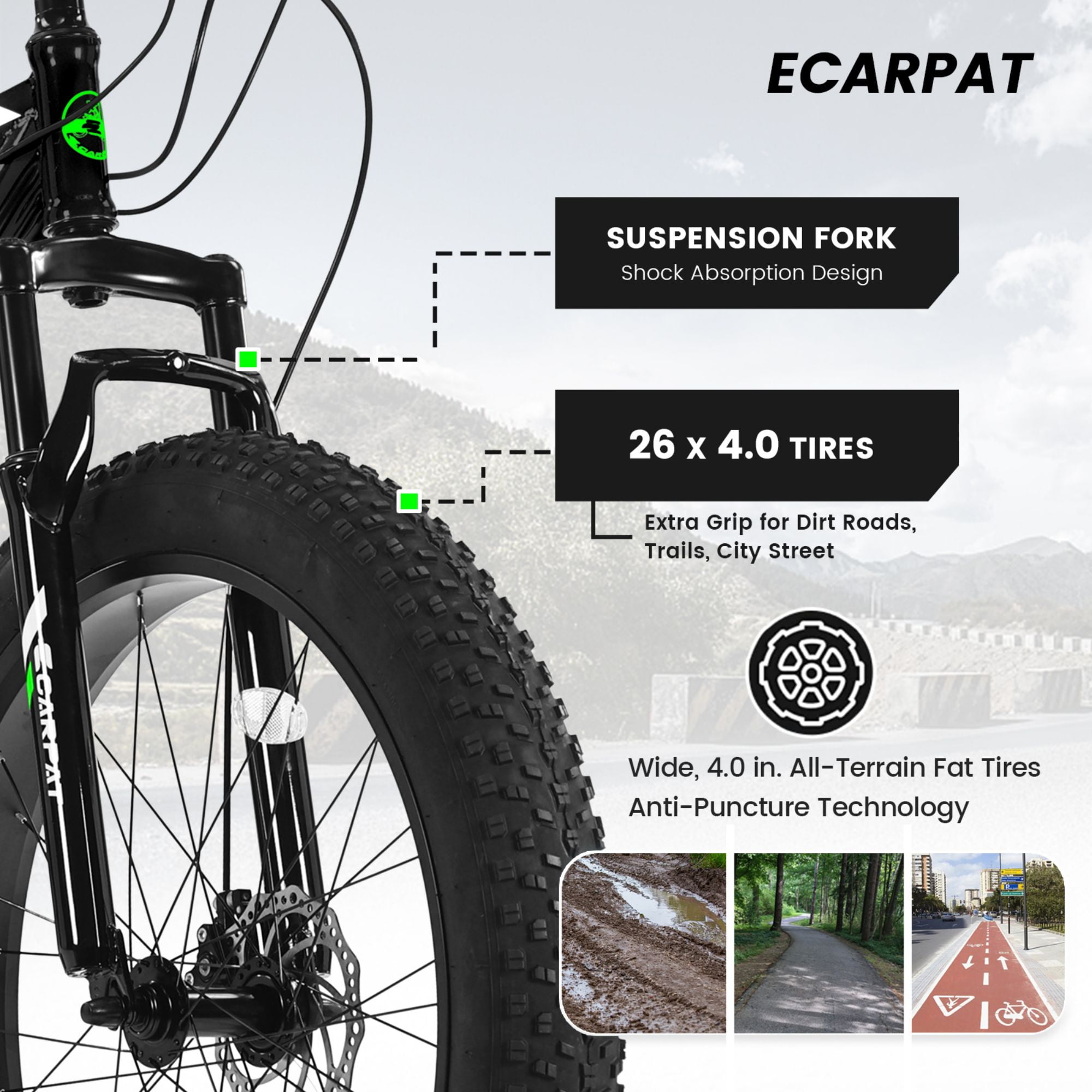 26-Inch Fat Tire Bike for Adults/Teens, Shimano 21-Speed Mountain Trail Bike with Dual Disc Brakes-Black
