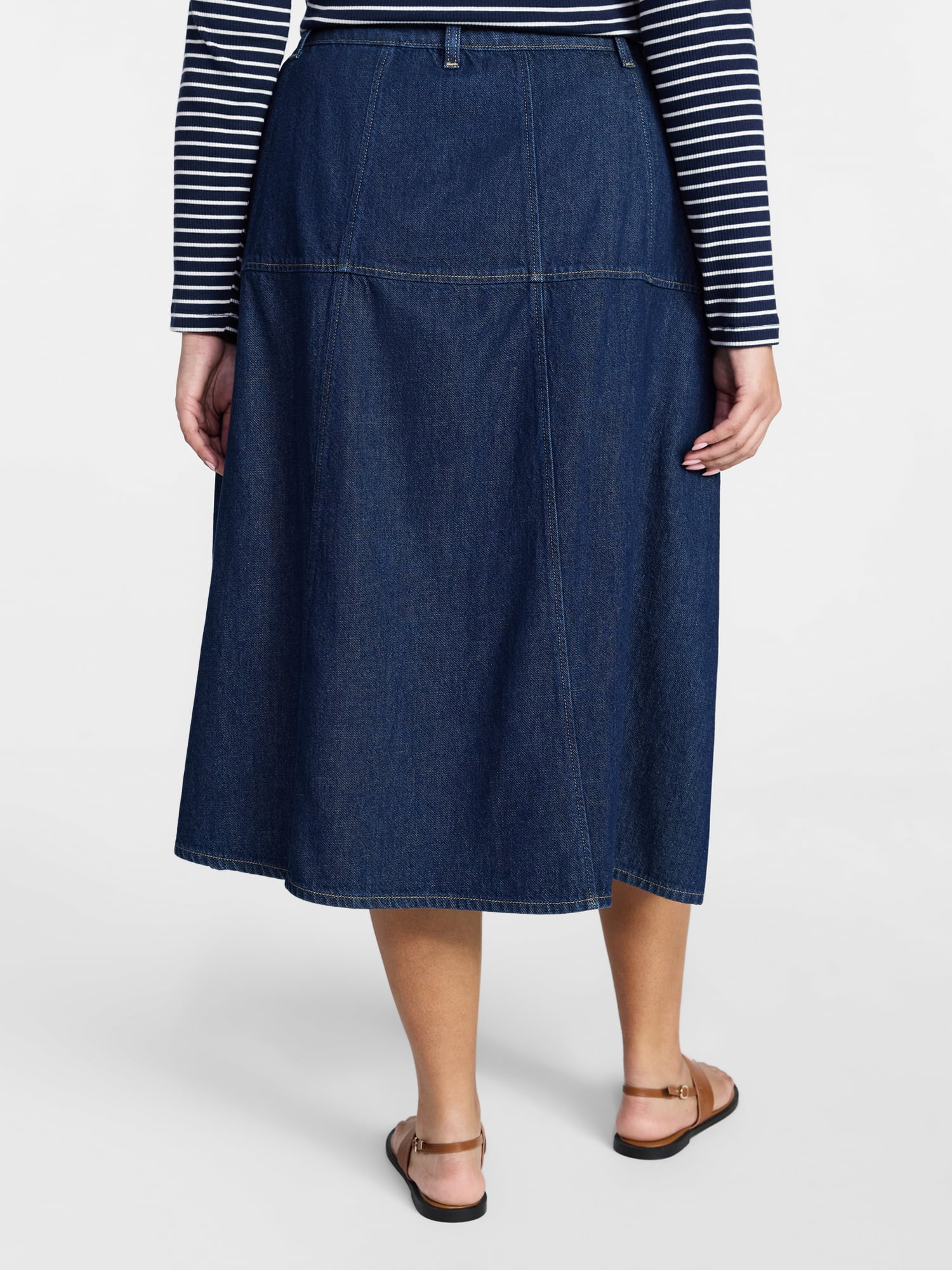 Terra & Sky Women's Plus Drapey Button Front Denim Skirt, Sizes 16W-24W