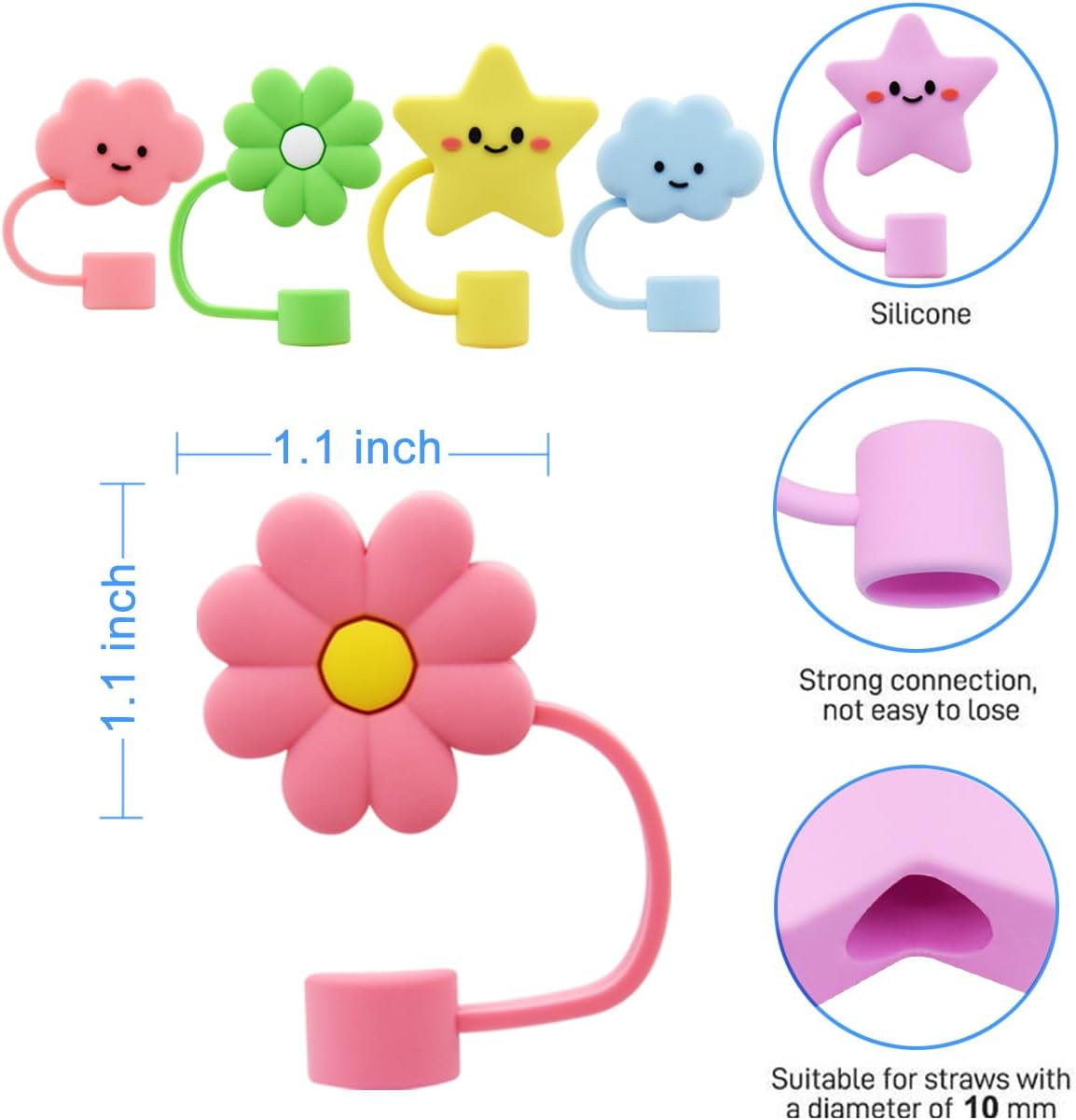 5/1pcs Silicone Straw Covers Cap Cute Flower Straw Toppers for Tumblers  Dust-Proof Drinking Straw Caps Reusable Straws Tips Lids - AliExpress