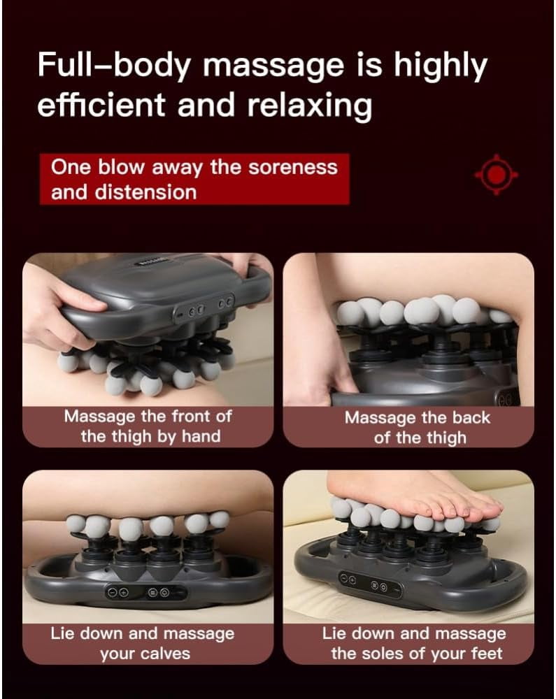 16-Head Percussion Massager with 9 Attachments - Cordless, Adjustable Speed Deep Muscle Massage Gun for Body Relaxation in Dark Grey