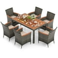 thumbnail image 2 of Costway 7 Pieces Outdoor Wicker Dining Set with Acacia Wood Table and 6 Armchairs, 2 of 10