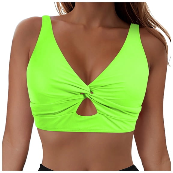 ZQUUVOU Women's Bikini Top Padded Push-Up Padded Swimwear Swimsuit (Green,XL)