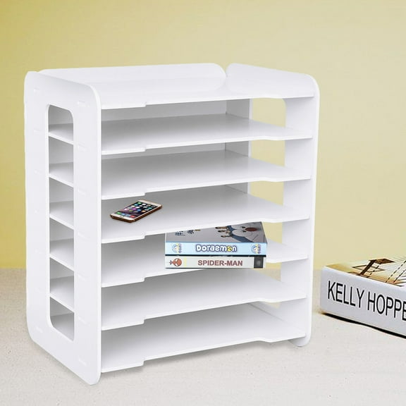Office Desk Orgarnizer,7 Tier Wooden Document File Letter Trays Storage Orgarnization Office Supplies Shlves Rack White