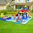 thumbnail image 3 of Inflatable Water Park with Splash Pool, Water Gun, Basketball Hoop, Climbing Wall, Dual Pools, and Soccer Game Inflatable Water Slide, Giant Waterslide Park Bounce House Dual Slides for Garden Use, 3 of 18