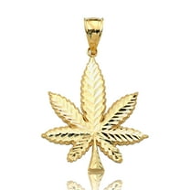 LOVEBLING 10K Yellow Gold Marijuana Ganja Leaf Pendant Charm (1.58" x 1.03)