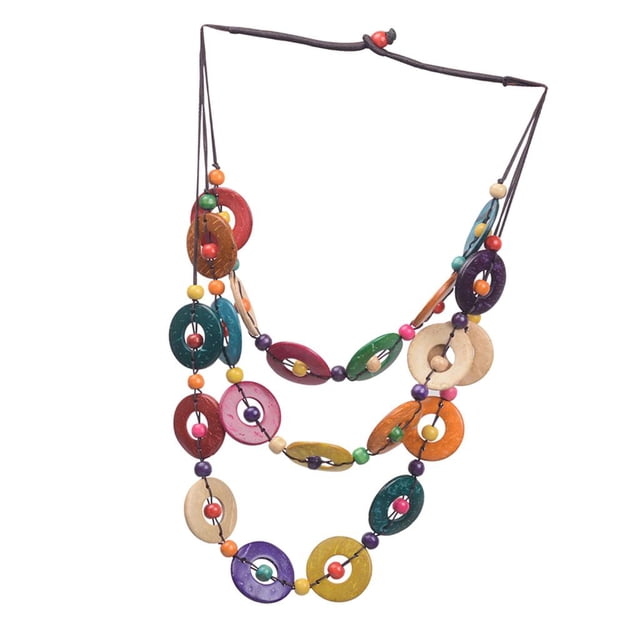 collares de cuentas de coco,Collar de conchas de puka con cuentas de madera de coco,Cadena de suéter con colgante de borla larga de varios elementos,Collar Cadena Gargantilla Elegante para