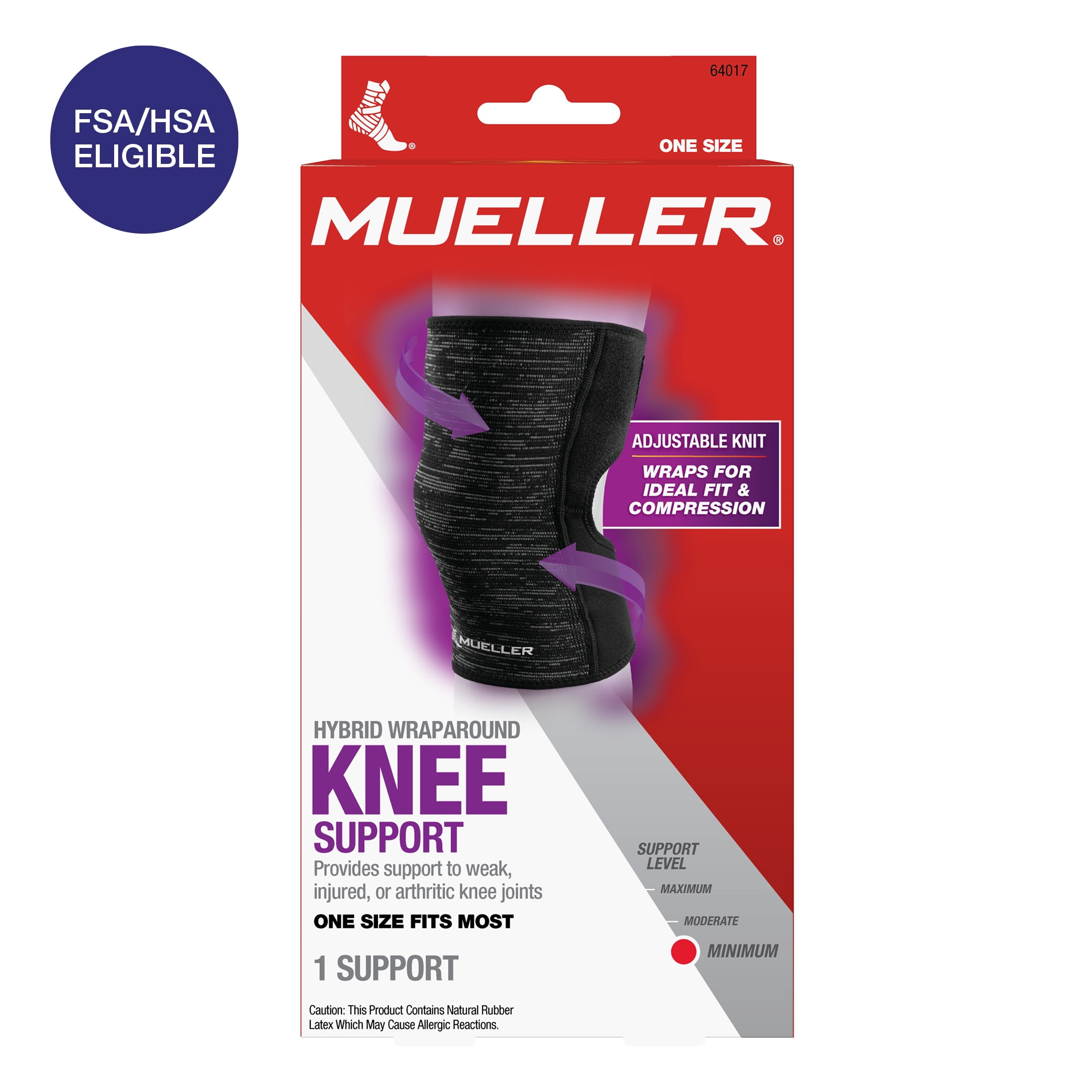 (2 pack) Mueller Hybrid W-Latex Knee & Leg Brace, Lightweight, Breathable, One Size