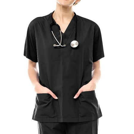 

Men Women Short Sleeve V-Neck with Pocket Nursing Uniform Blouse Scrub Tops