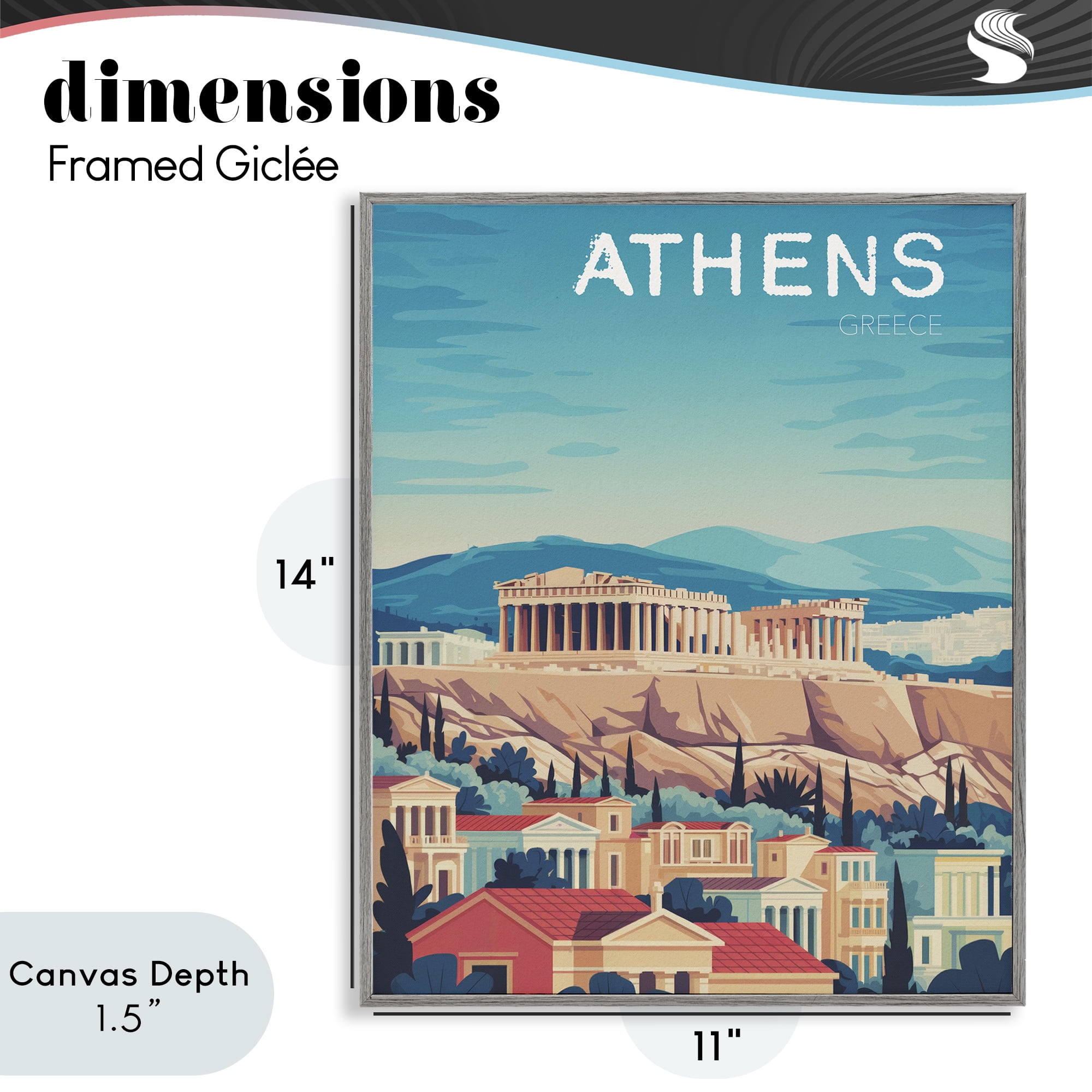 Stupell Industries Athens Topography Cityscape Gray Framed Giclee Art, design by Andreas Magnusson