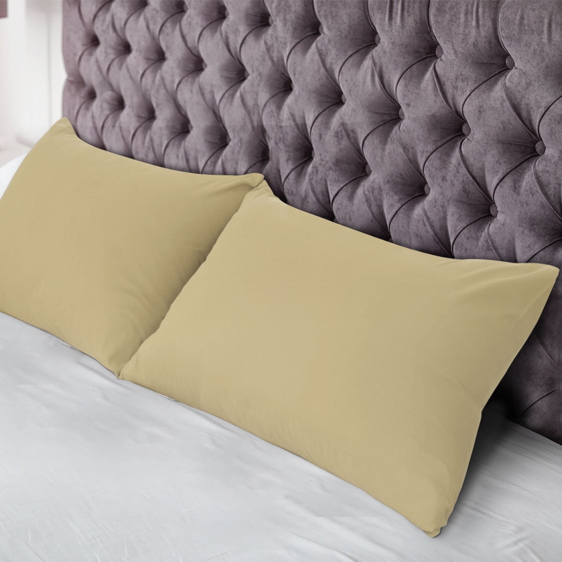 Unique Bargains 2-Pack Solid Microfiber Pillowcases, Queen, Light Tan