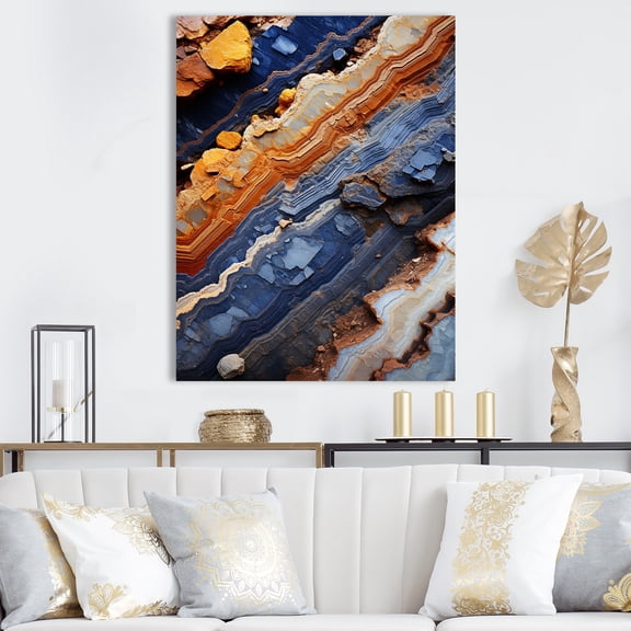 Designart "Tourmaline Stone in Blue and Orange" Landscapes Canvas Wall Art - Traditional Blue Stone Geode Bedroom Canvas Wall Art