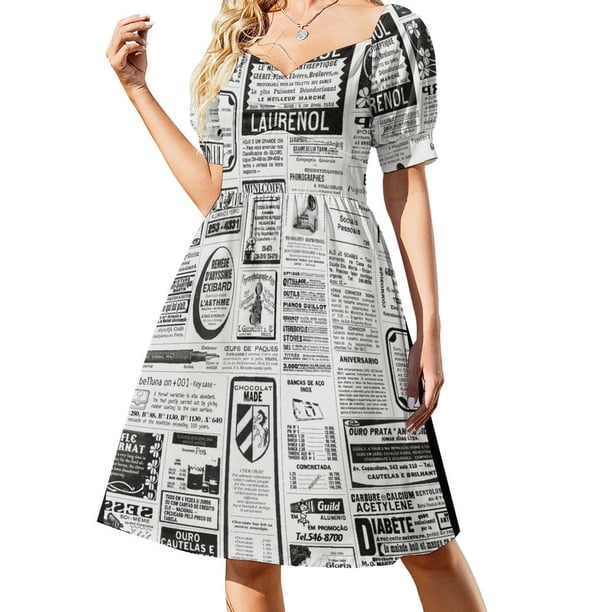 Vestido de manga corta de periódico viejo, vestido largo, vestidos de mujer para mujer, vestido