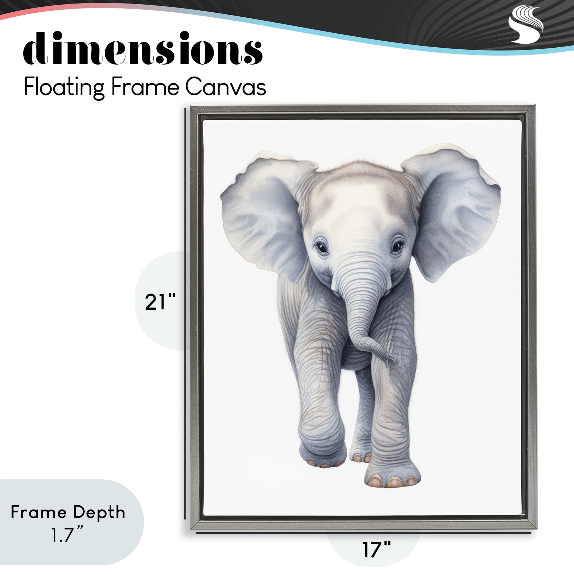 Stupell Industries Big Budding Pachyderm Gray Framed Floater Canvas Wall Art, design by Ray Powers