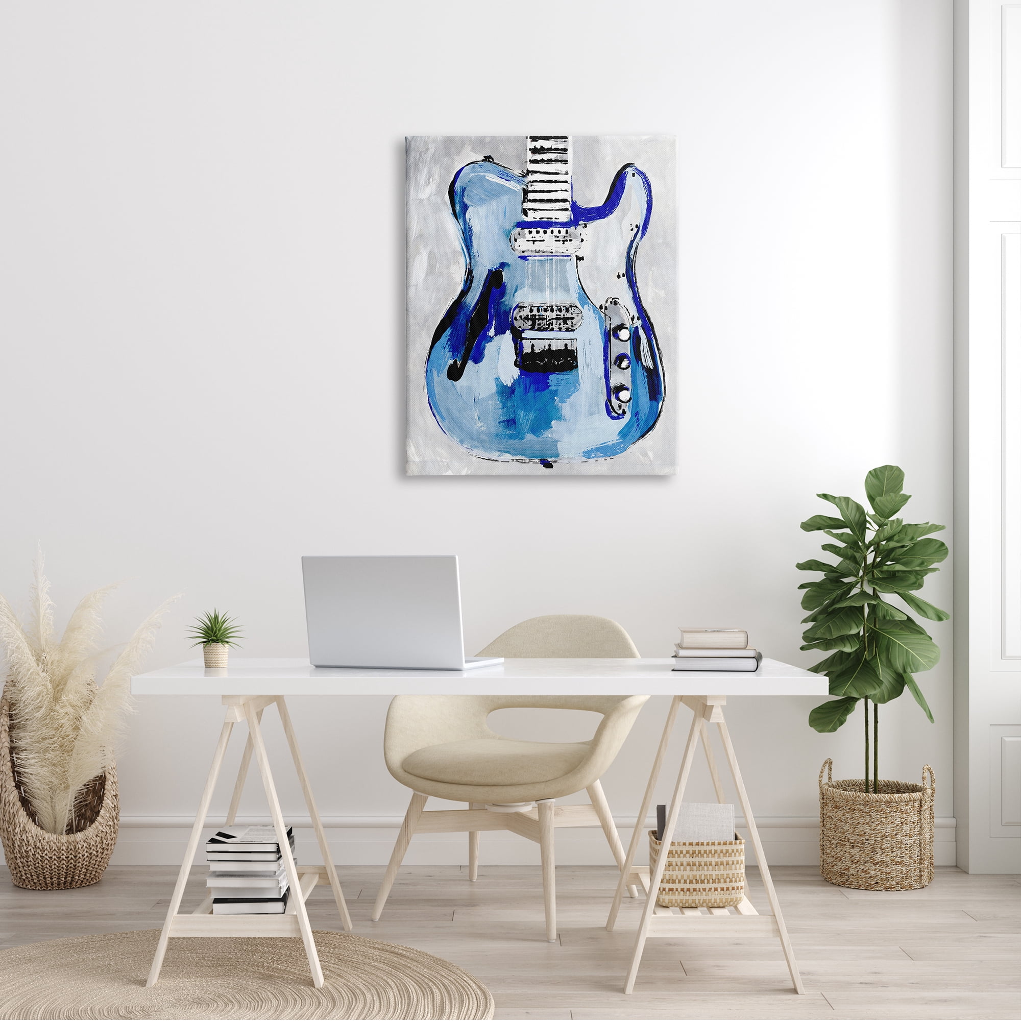 Stupell Industries Abstract Rockstar Guitar Modern Painting Blue Grey, 30 x 40,Design by Annie Warren