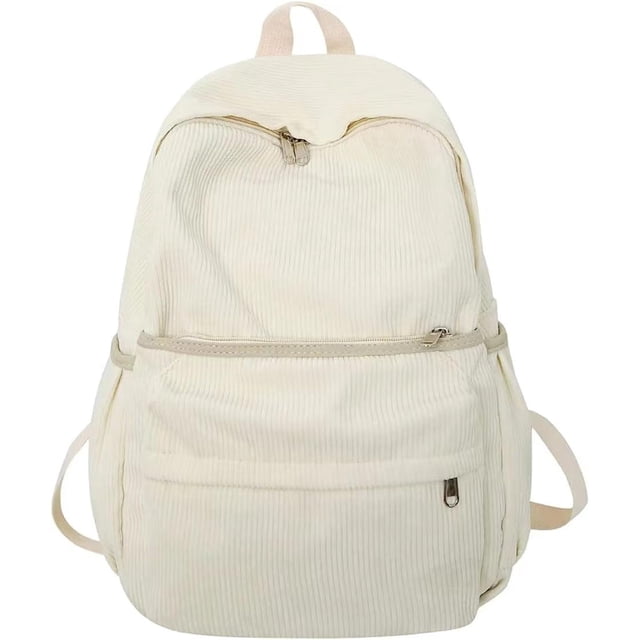LHSHID Preppy Corduroy Backpack Large Aesthetic Backpack Fit 15.6 inch Laptop College Backpack Cute Book Bag Casual Daypack (White,One Size)