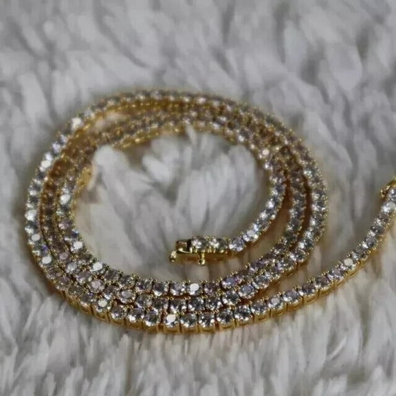 20 Ct Round Lab Created Diamond Men's 18" Tennis Necklace 14k Yellow Gold Plated