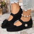 thumbnail image 2 of IEMIEMIEM Women's Mary Jane Flats Bow Pearl Rhinestone Floral Dress Shoes Adjustable Strap Low Wedge Comfort Walking Shoes Ballet Flats Casual Wedding Party Ballerina Flat 7 Wide Black, 2 of 9