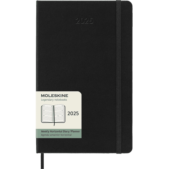 Moleskine Classic 12 Month 2025 Weekly Horizontal Planner, Hard Cover, Large (5" x 8.25"), Black, 144 Pages