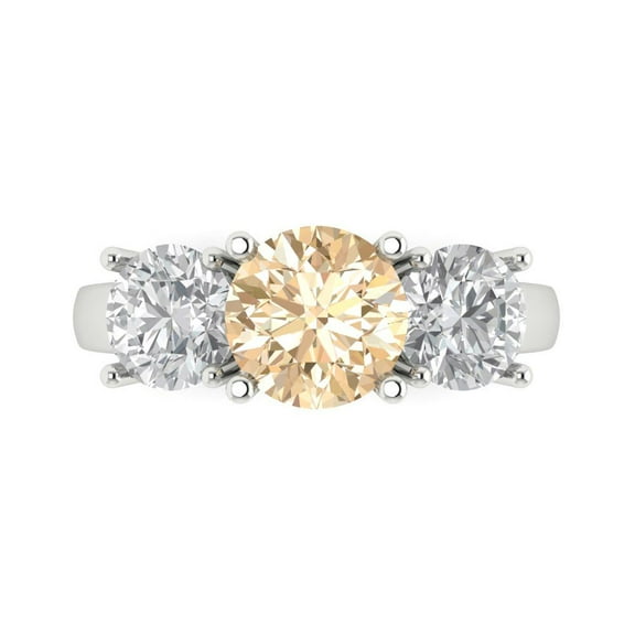 Three-Stone Engagement Ring for Women - 2.5ct Natural Morganite in 18K White Gold Promise Ring