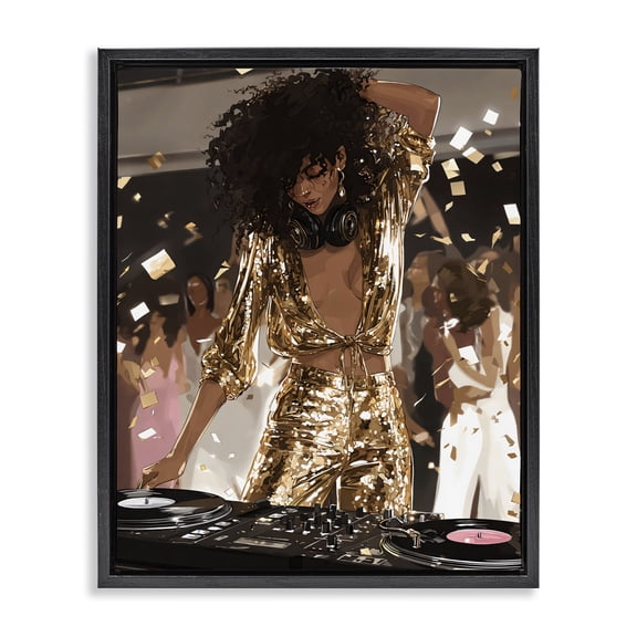 Stupell Industries Shimmering DJ in Sequins Black Framed Floater Canvas Wall Art, design by Franklyn Gregory