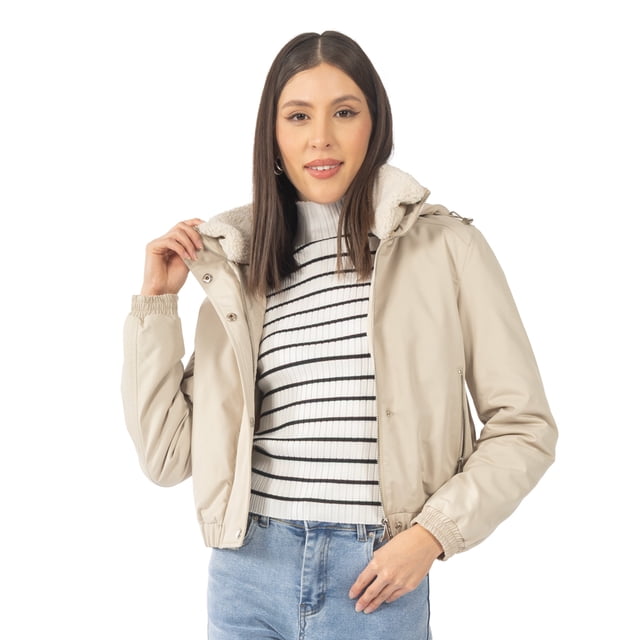 Chamarra Quarry Cropped Casual Capucha Ajustable Para Mujer
